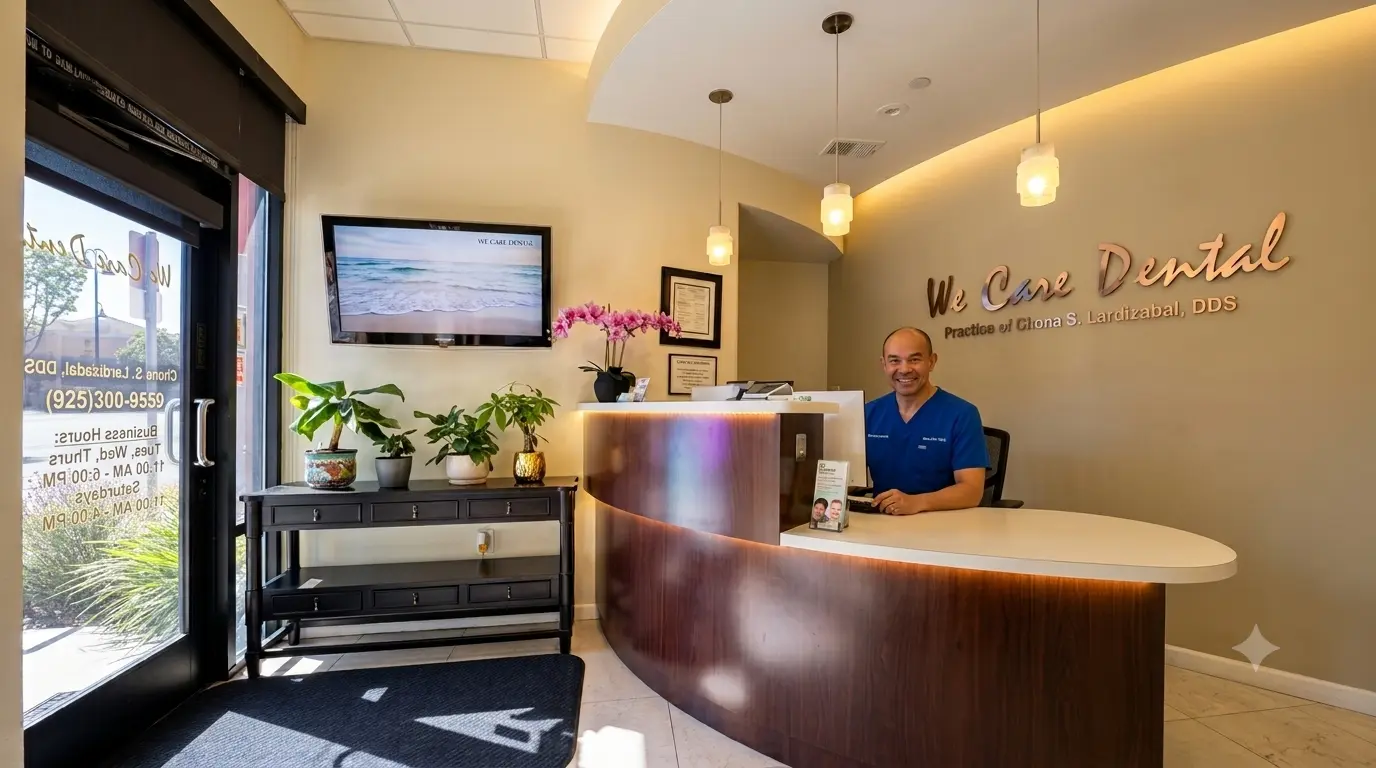Welcoming We Care Dental reception area in Dublin, CA